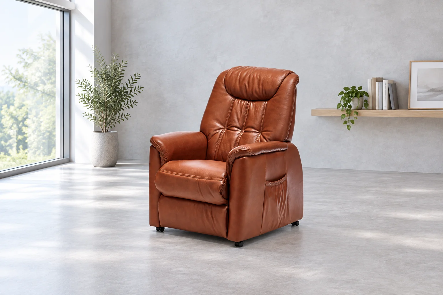 LIFTCHAIR — koniakowa skóra w jasnym wnętrzu
